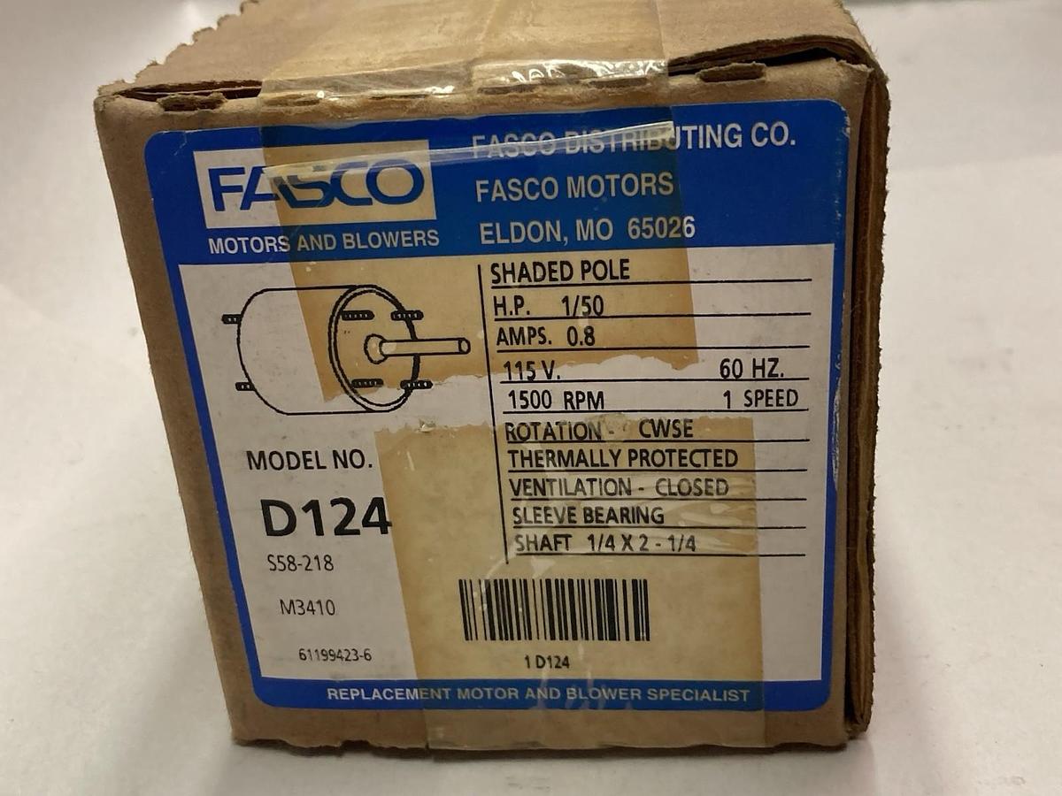 Used Fasco,D124,Shaded Pole Motor 1/50Hp 0.8A 115V 1500RPM 60Hz UNOPENED