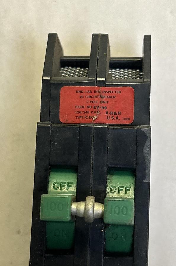 Used AAROW HART,CBQ2100,CIRCUIT BREAKER 100A 120/240V 2P