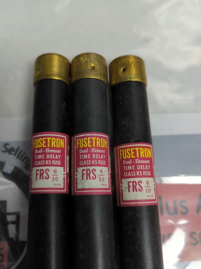 Used COOPER BUSSMANN,FRS-6/10,FUSETRON 6/10 AMP FUSE LOT OF 3 PRE-OWNED