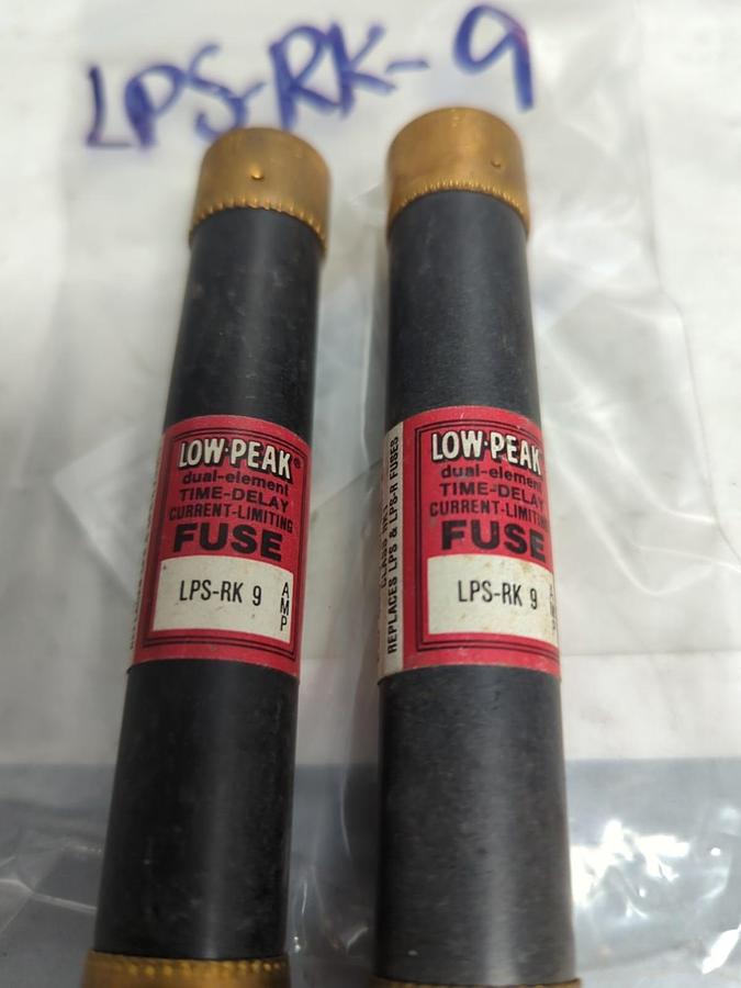 Used COOPER BUSSMANN,LPS-RK-9,LOW-PEAK 9 AMP FUSE LOT OF 2 PRE-OWNED