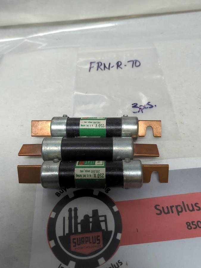 Used COOPER BUSSMANN,FRN-R-70,FUSETRON 70 AMP FUSE LOT OF 3 PRE-OWNED