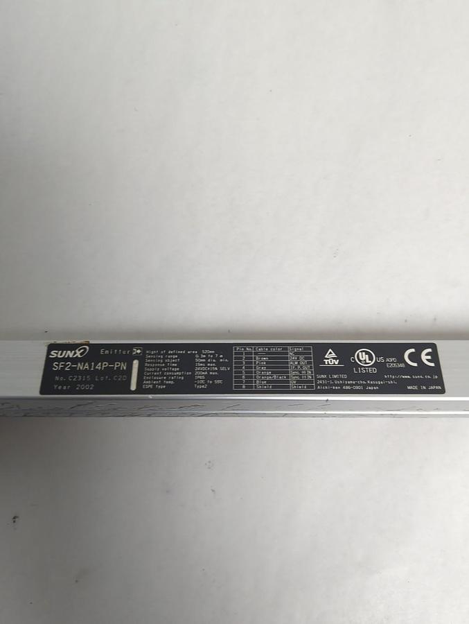 Used SUNX,SF2-NA14P-PN,SAFETY LIGHT CURTAIN EMMITTER 520MM HIGHT OF DEFINED AREA