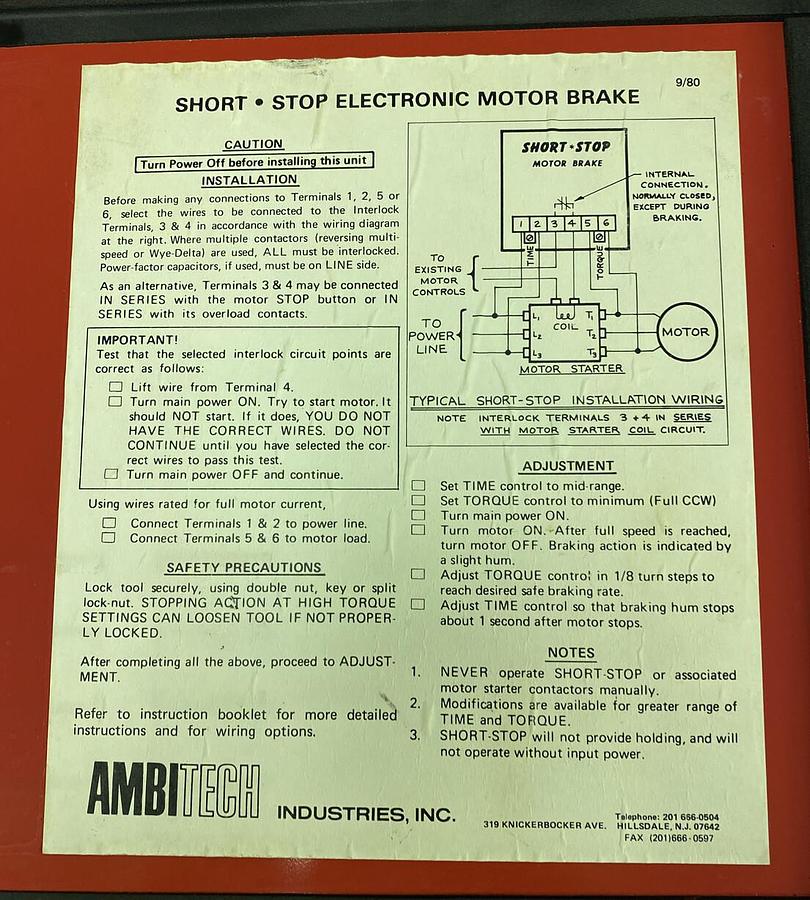 Used Ambitech,SS-4A-2WS,Short-Stop Motor Brake 460V 2HP HZ 60