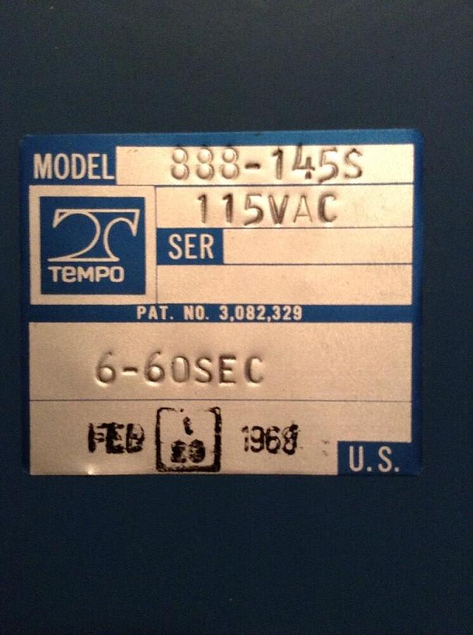 Tempo,Model 888-1455,TIMER 115VAC 6-60 Sec