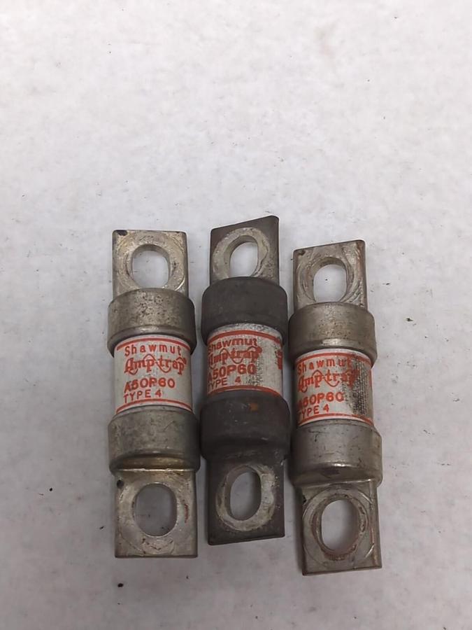 Used GOULD SHAWMUT,A50P60,AMP-TRAP 60 AMP FUSE LOT OF 3 PRE-OWNED