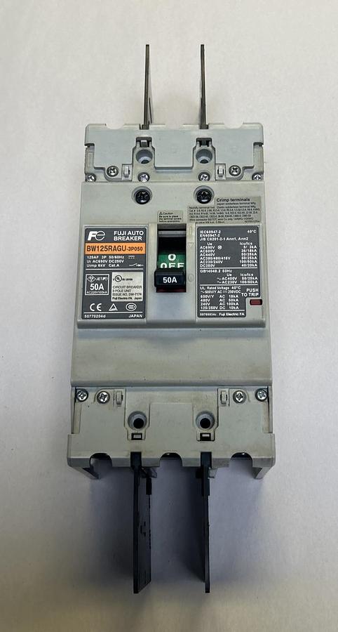 Used FUJI ELECTRIC,BW125RAGU-3P050,AUTO CIRCUIT BREAKER 50A 690V 3P