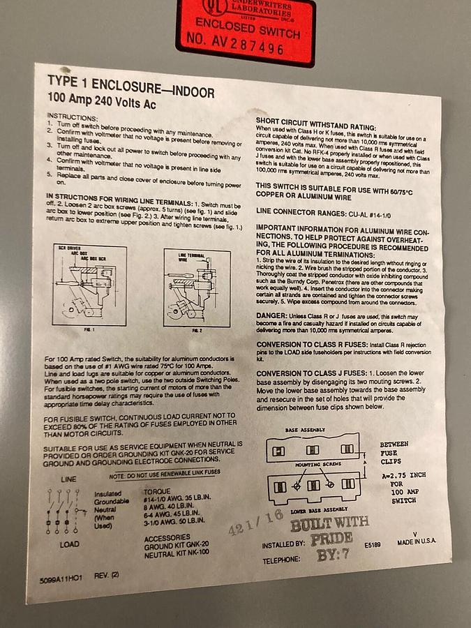 Westinghouse,HFN323,Heavy Duty Fusible Disconnect Switch 100A 240V