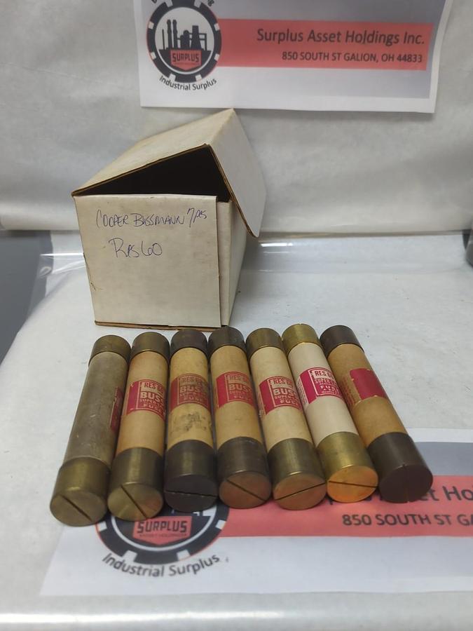 Used COOPER BUSSMANN,RES 60,SUPER-LAG REWABLE 60 AMP FUSE LOT OF 7 PRE-OWNED