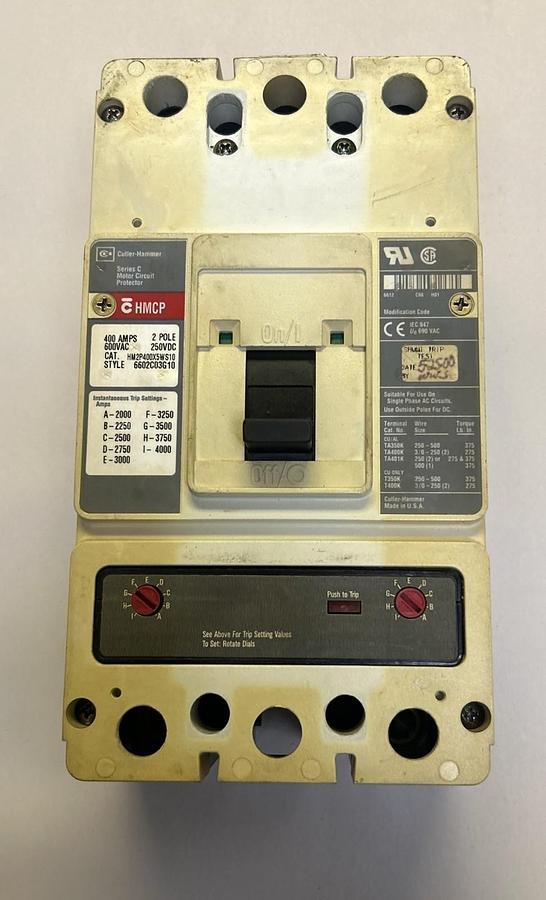 Used CUTLER-HAMMER,HM2P400X5WS10,CIRCUIT BREAKER 400A 600V 2P