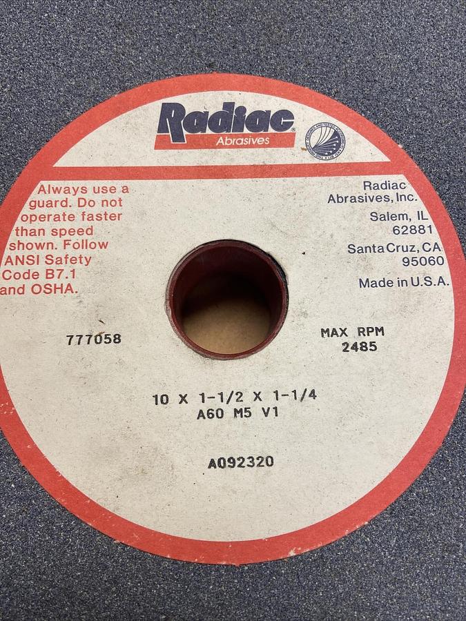 Radiac,A60-M5-V1,10x1-1/2x1-1-1/4 Bench Grinding Wheel A60-M5-V1 Box of 3 NOS
