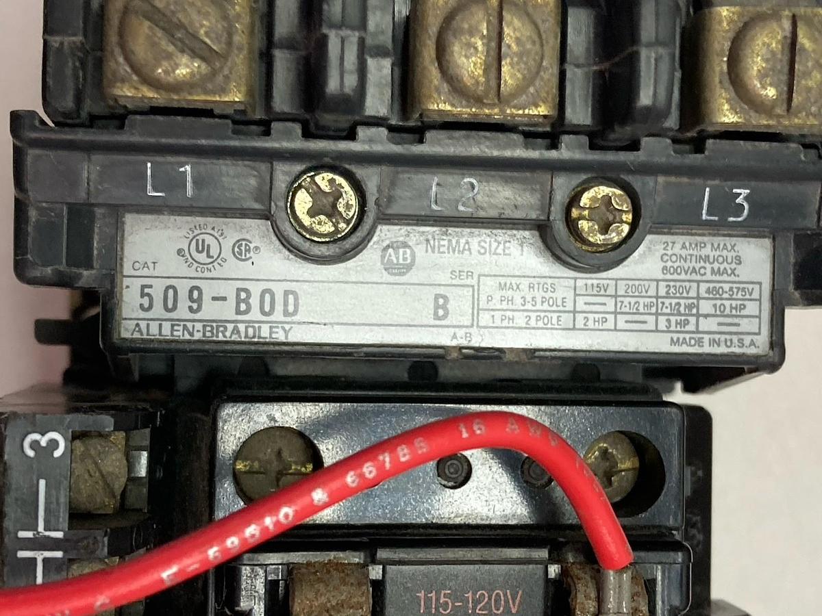 Used Allen-Bradley,509-B0D,Ser B Starter Nema Size 1 27A Max