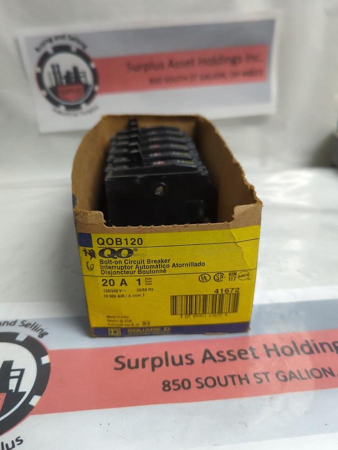 SQUARE D,QOB120,BOLT-ON CIRCUIT BREAKER 1-POLE 20 AMP PACK OF 6 NOS