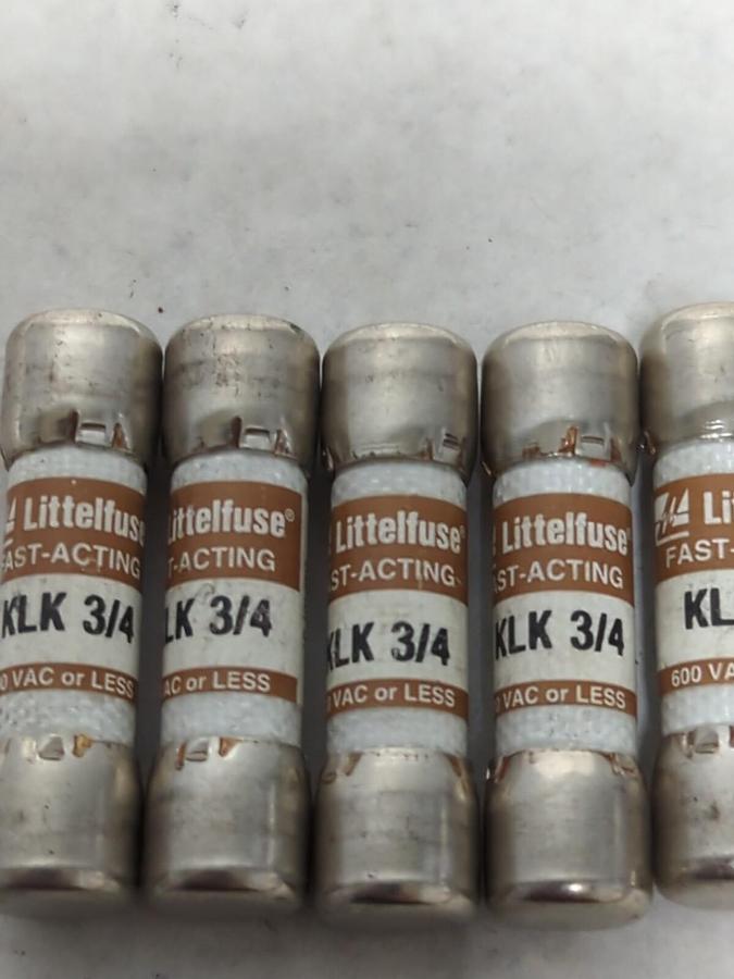 LITTELFUSE,KLK 3/4,FAST ACTING 3/4 AMP FUSE LOT OF 6 NOS