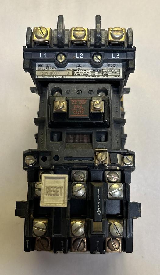 Used ALLEN BRADLEY,509-BOD,NON REVERSING MOTOR STARTER 27AMP 600V