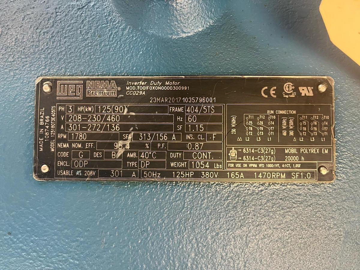 Used WEG,T00IF0X0N0000300991,INVERTER DUTY MOTOR 125HP 1780RPM 3PH 404TS OR 405TS