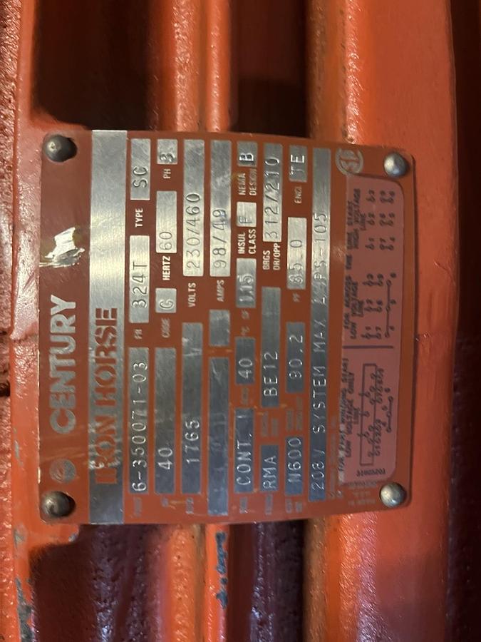 Used CENTURY,6-350071-03,IRON HORSE MOTOR 40HP 1785RPM 324T 3PH 230/460V