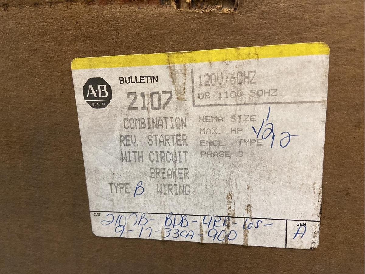Used Allen Bradley,2107B,MCC 18 IN Bucket Reversing Starter W/Circuit Breaker Size 1