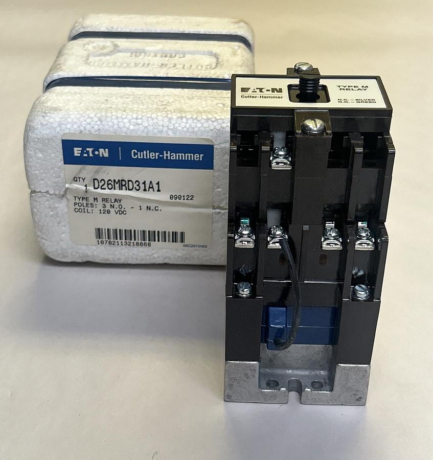 EATON CUTLER-HAMMER,D26MRD31A1,RELAY TYPE M 120V COIL NEW