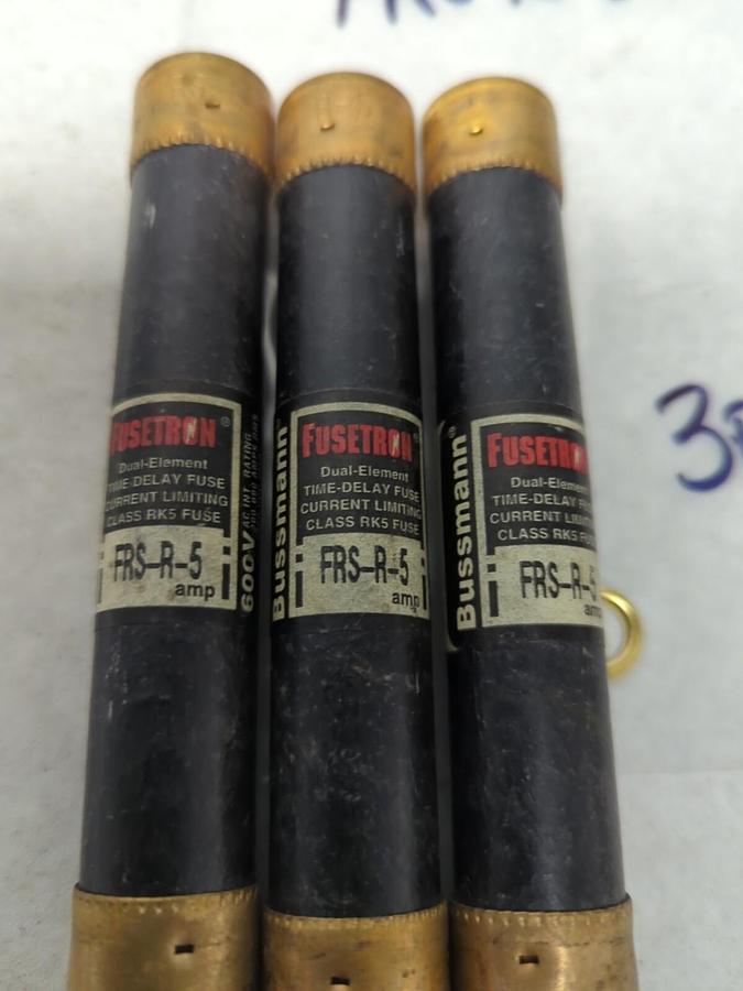 Used COOPER BUSSMANN,FRS-R-5,FUSETRON 5 AMP FUSE LOT OF 3 PRE-OWNED