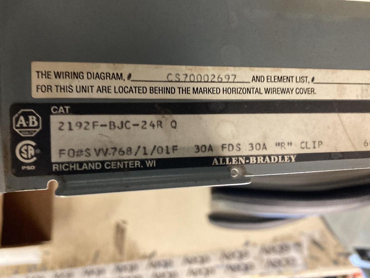 Used Allen Bradley,2100 2192F,30 Amp 12 INCH Fused MCC Disconnect Feeder Bucket