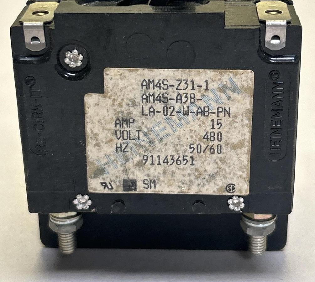 Used HEINEMANN,AM4S-Z31-1,CIRCUIT BREAKER 15A 480V 4P
