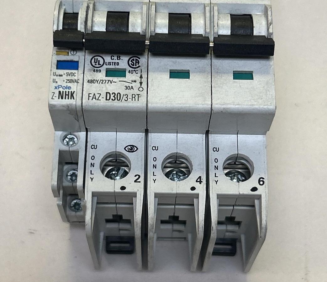 Used EATON,FAZ-D30/3-RT,CIRCUIT BREAKER 30A 480Y/277V 3P