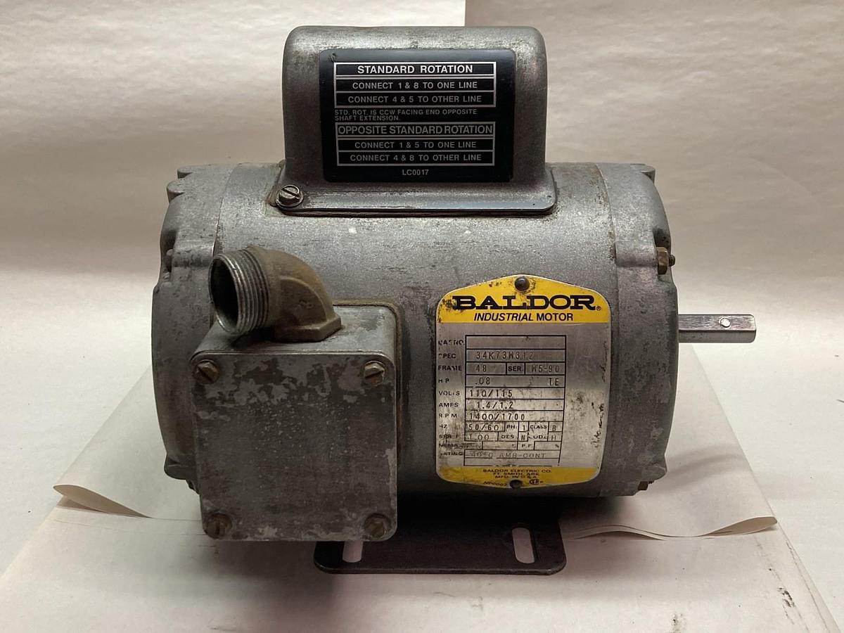 Used Baldor,34K73W312,Industrial Motor 0.08Hp 110/115V 1PH FR 48 1700RPM