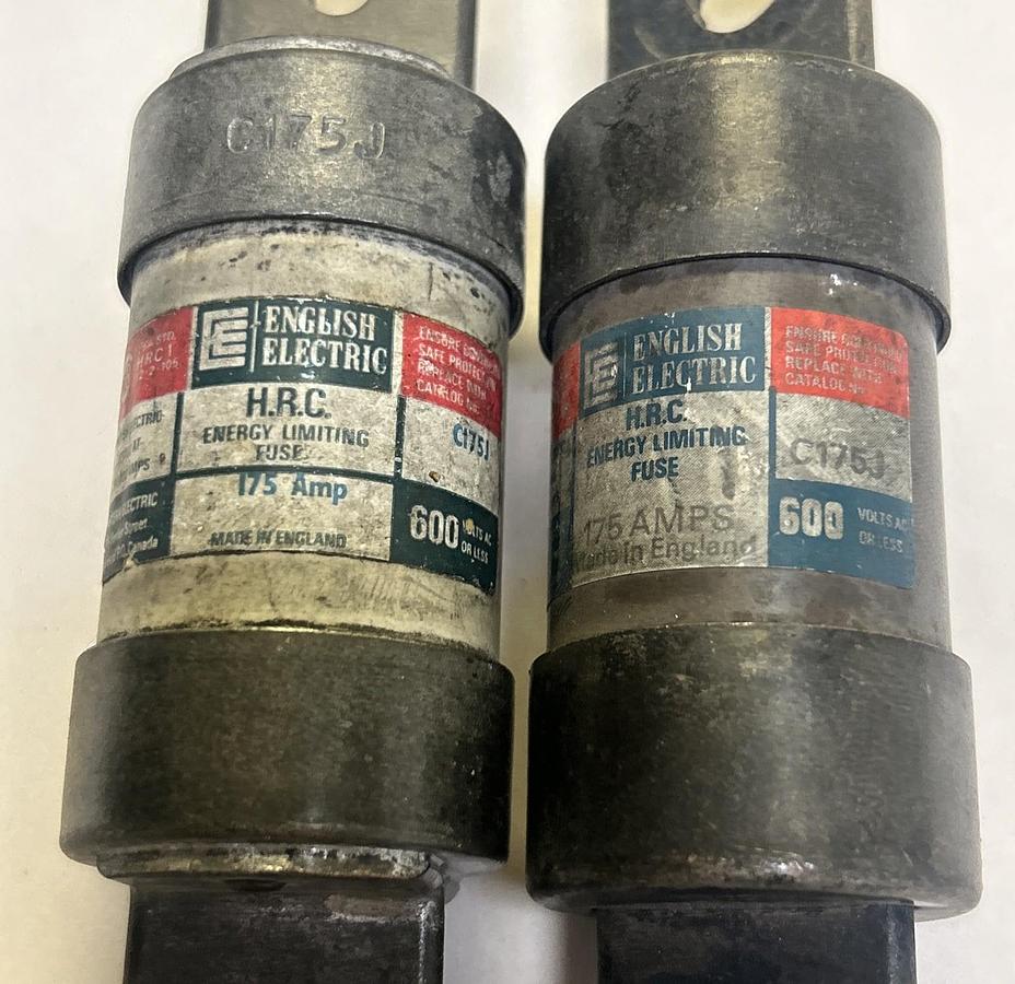 Used ENGLISH ELECTRIC,C175J,ENERGY LIMITING FUSE 175A 600V LOT OF 2
