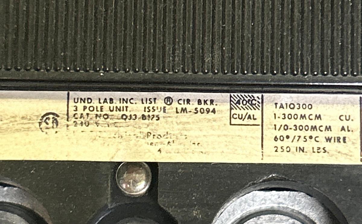 Used ITE,QJ3-B175,CIRCUIT BREAKER 175A 240V 3P