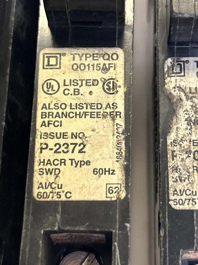 Used SQUARE D,QO115AFI,CIRCUIT BREAKER 15A 120V 1P LOT OF 3