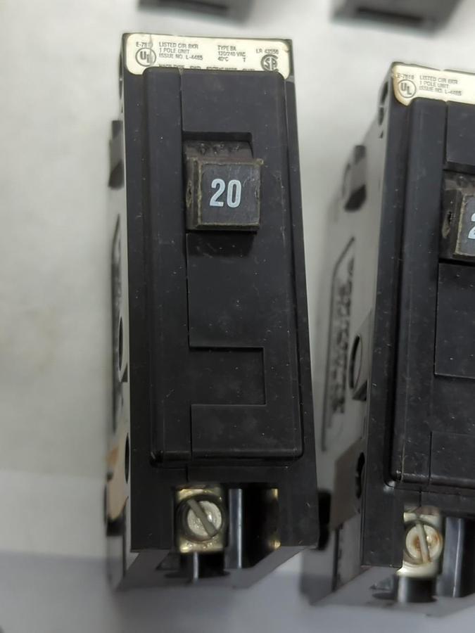 Used CUTLER-HAMMER,TYPE BA,CIRCUIT BREAKER 20 AMP 1-POLE LOT OF 9 PRE-OWNED