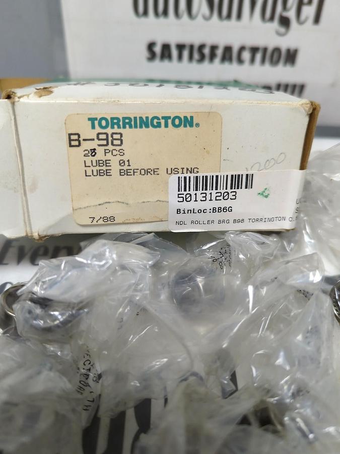 TORRINGTON,B98,DRAWN CUP NEEDLE ROLLER BEARING 14.29MM BORE BOX OF 23 NOS