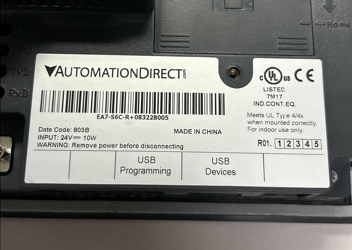Used AUTOMATIONDIRECT,EA7-S6C-R+08322B005,OPERATOR INTERFACE TOUCHSCREEN PANEL