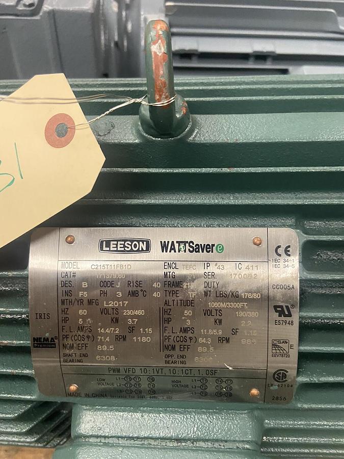 Leeson,171379.60,5Hp Wattsaver Motor C215T11FB1D 1180RPM Frame 215T
