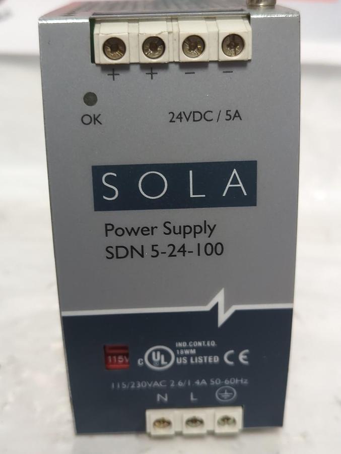 Used SOLA,SDN5-24-100,POWER SUPPLY 24VDC/5A PRE-OWNED
