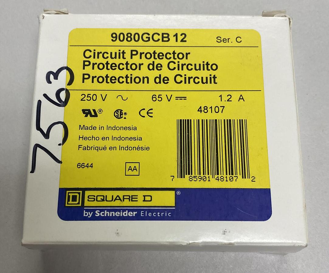 Used SQUARE D,9080GCB12,SER C CIRCUIT PROTECTOR 1.2 A 250VAC 65VDC NEW