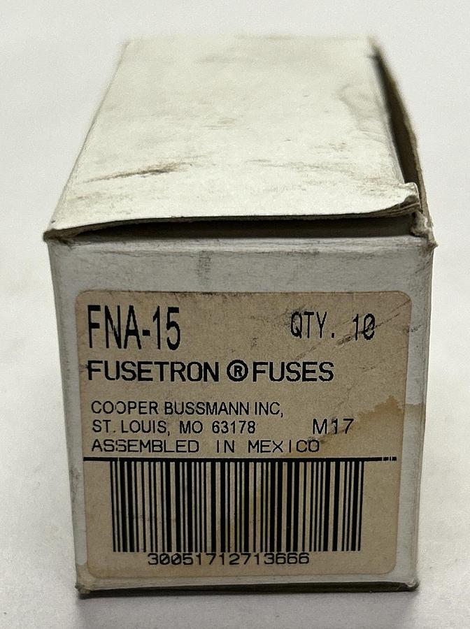 COOPER BUSSMANN,FNA-15,FUSETRON FUSE 15A 125V LOT OF 10 NEW