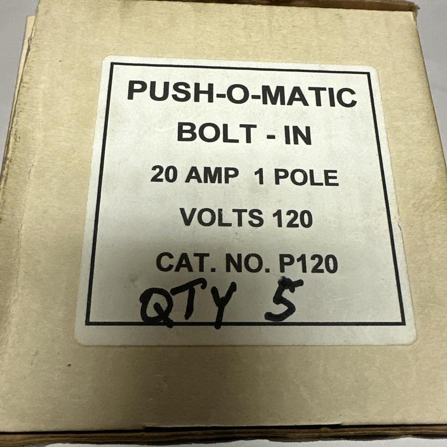 Used Pushmatic,P120,20 Amp Single Pole 120/240VAC Circuit Breaker LOT of 5