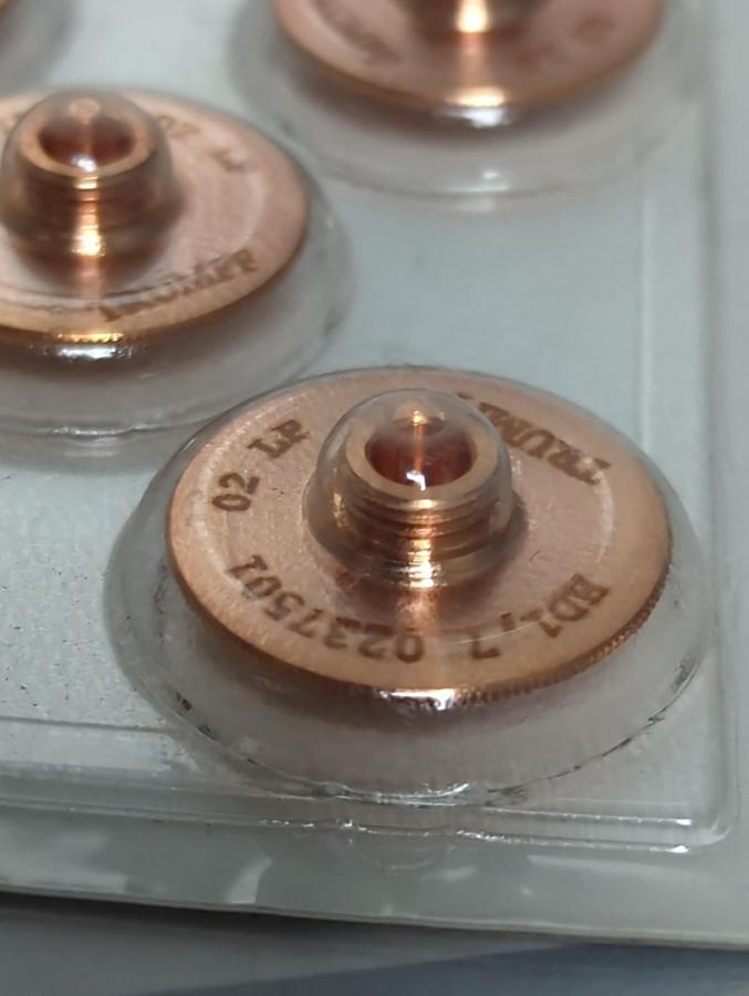 TRUMPF,0237501,CHROME PLATED LASER MACHINE NOZZLE 1.7MM/M8/ECE PACK OF 5 NOS
