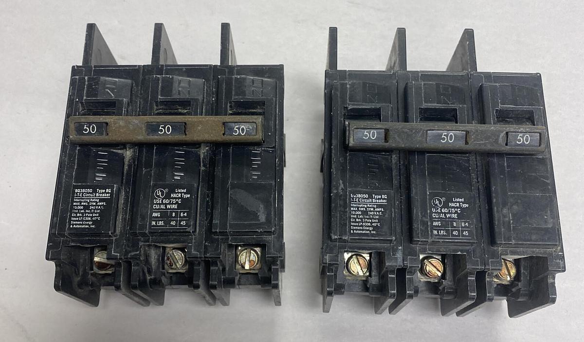 Used ITE SIEMENS,BQ3B050,Circuit Breaker 50 AMP 240V Lot Of 2