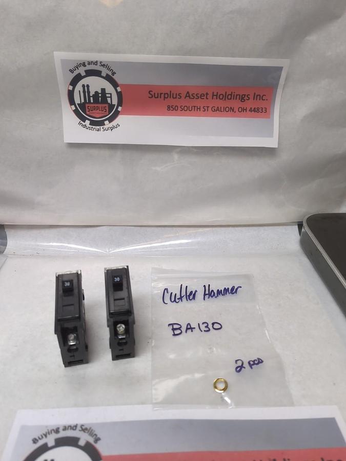 Used CUTLER-HAMMER,BA130,CIRCUIT BREAKER 1-POLE 30 AMP LOT OF 2 PRE-OWNED