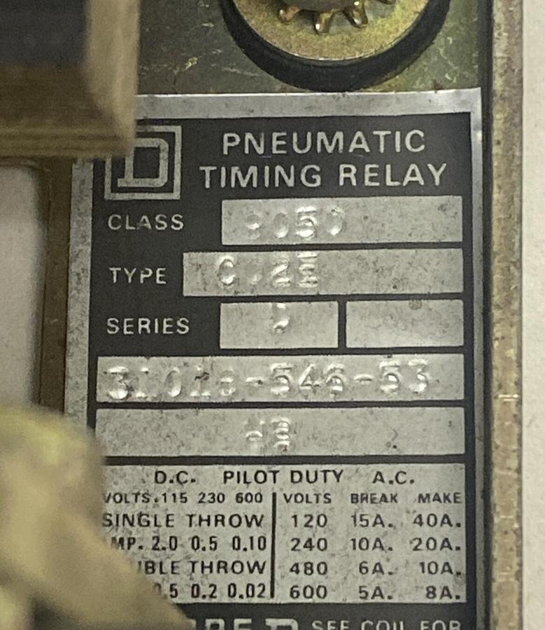 Used SQUARE D,9050CO2E,TIMER RELAY NOS