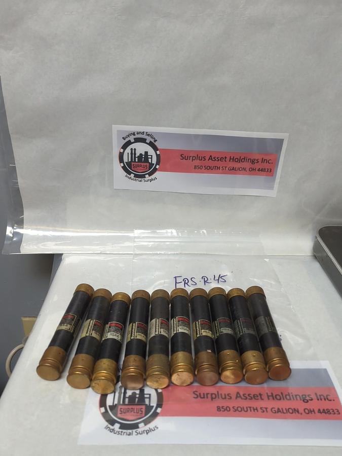 Used COOPER BUSSMANN,FRS-R-45,FUSETRON 45 AMP FUSE LOT OF 10 PRE-OWNED