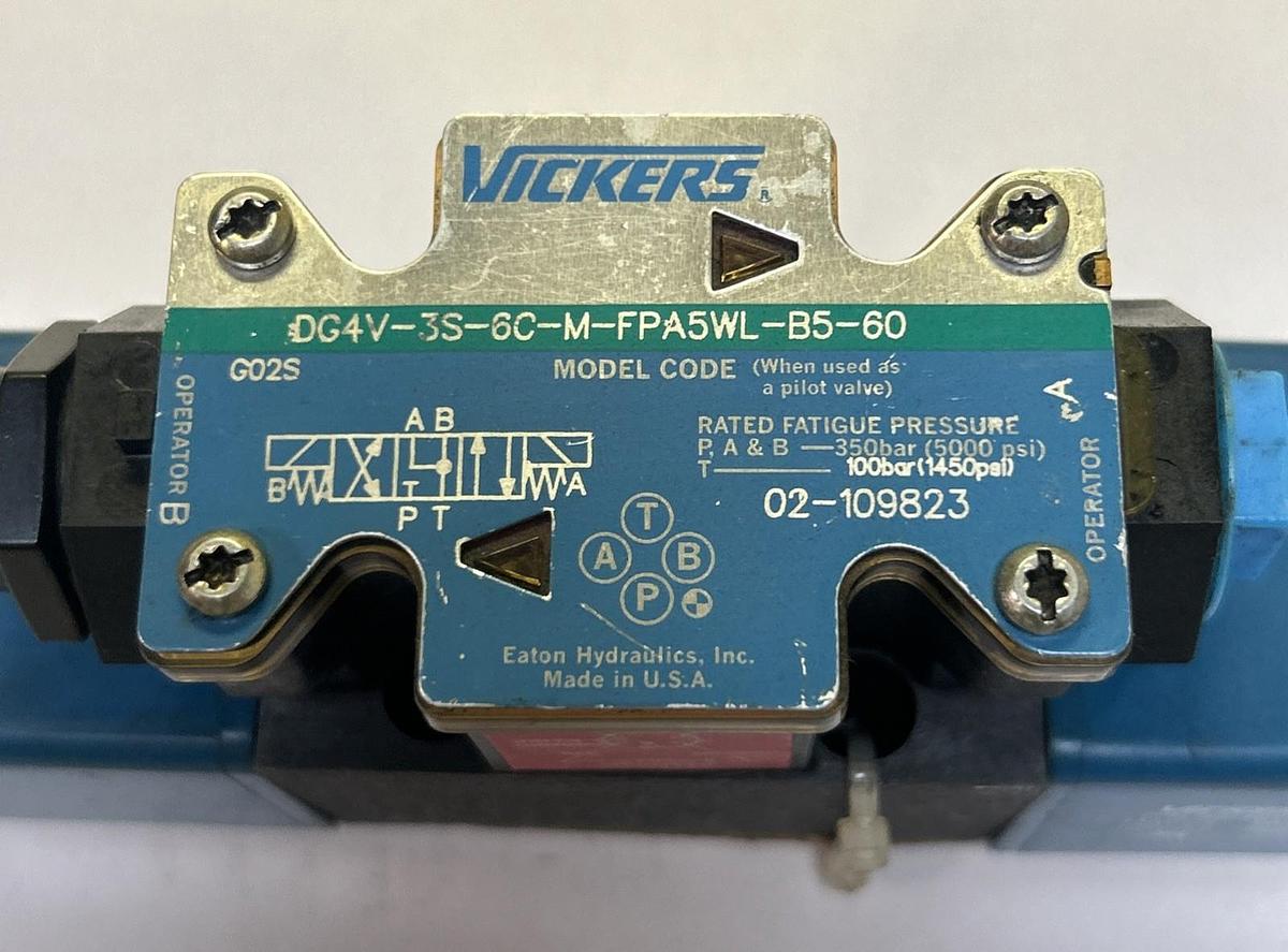 Used VICKERS,DG4V-3S-6C-M-FPA5WL-B5-60,HYDRAULIC DIRECTIONAL CONTROL SOLENOID VALVE