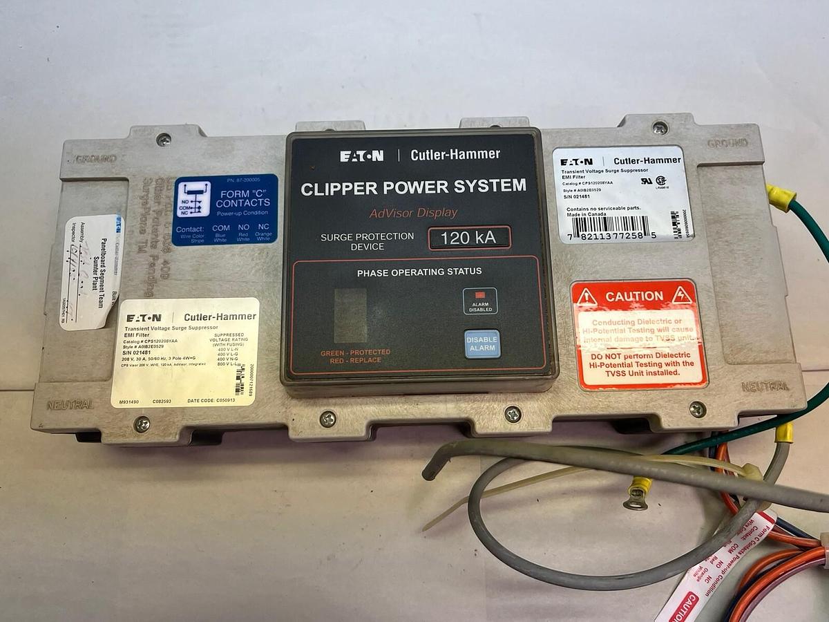 Used EATON,CPS120208YAA,CLIPPER POWER SYSTEM SURGE SUPPRESSOR 120kA 208V 3PH