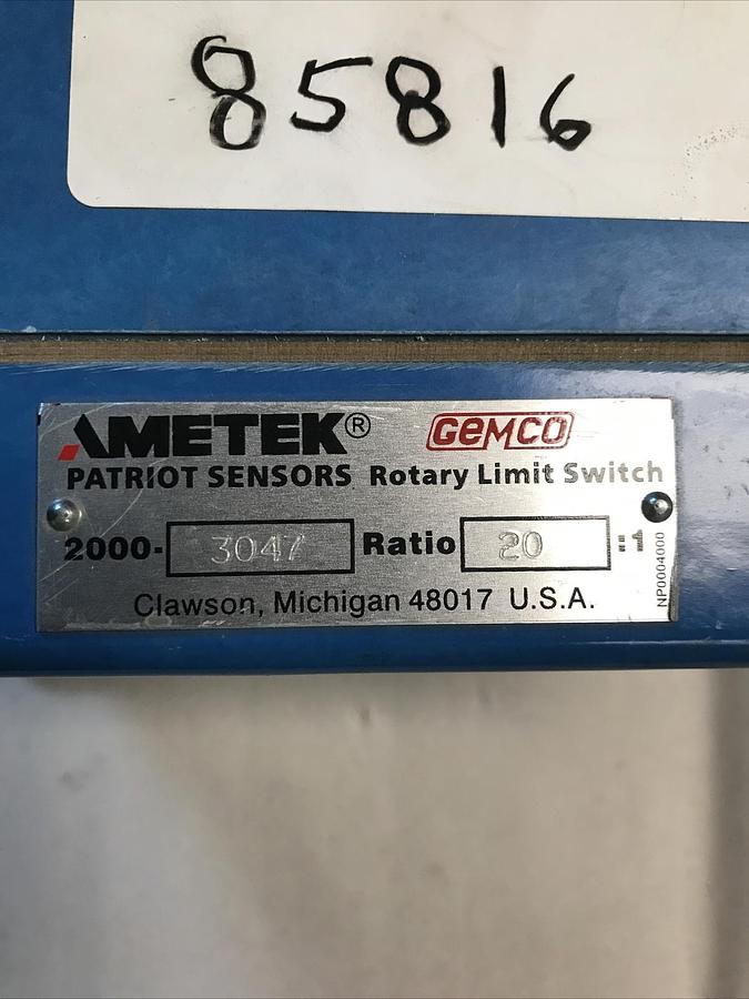 Used Gemco Ametek,2000-3047,Rotary Switch Ratio 20:1