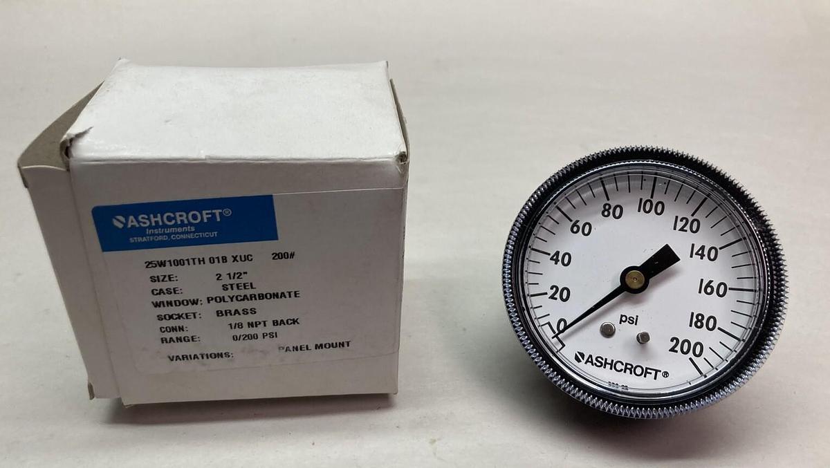 Ashcroft,25W1001TH 01B XUC,Brass Pressure Gauge 0-200PSI 2-1/2 Inch