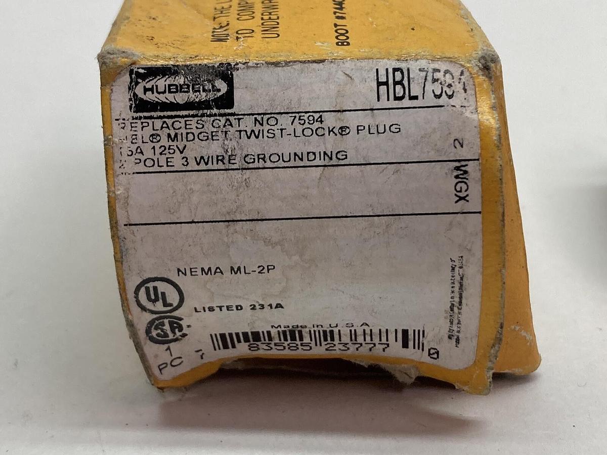 Hubbell,HBL7594,Midget Twist Lock Plug 15A 125V