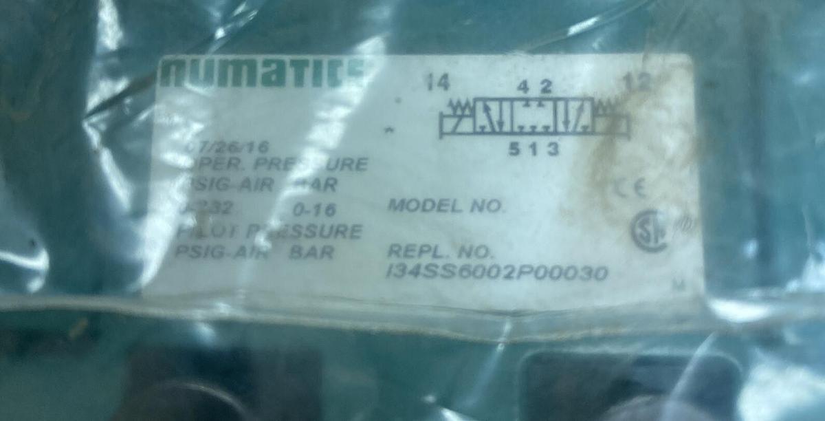NUMATICS,I34SS6002P00030,SOLENOID VALVE 3 POSITION 0-232PSIG 0-16BAR NOS