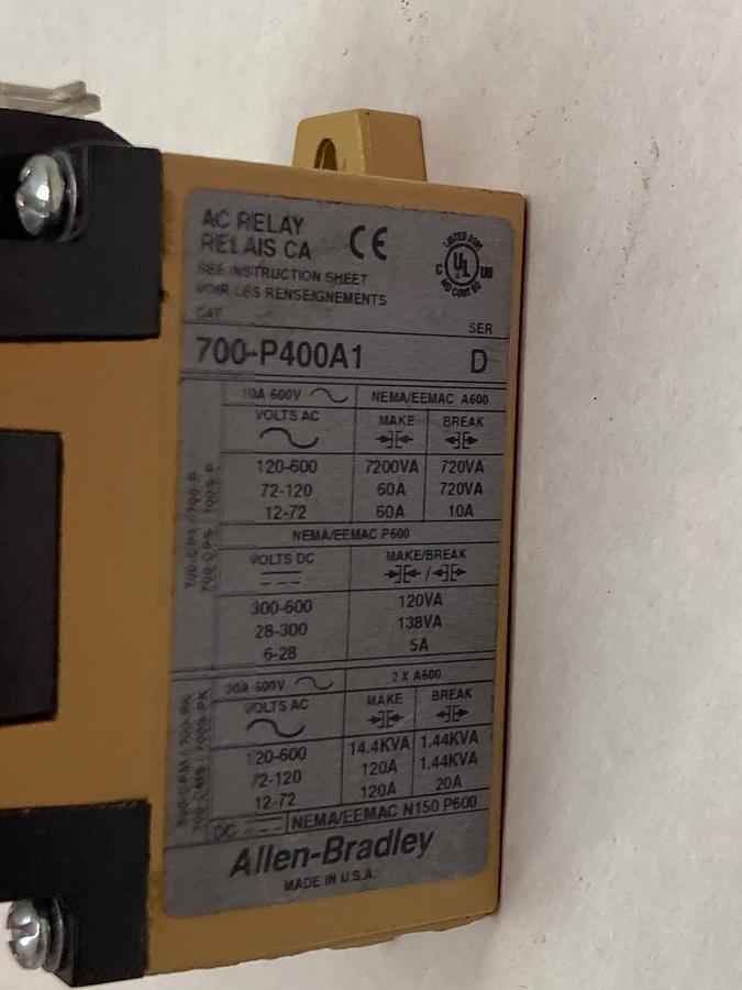 Used Allen Bradley,700-P400A1,AC Relay Ser D
